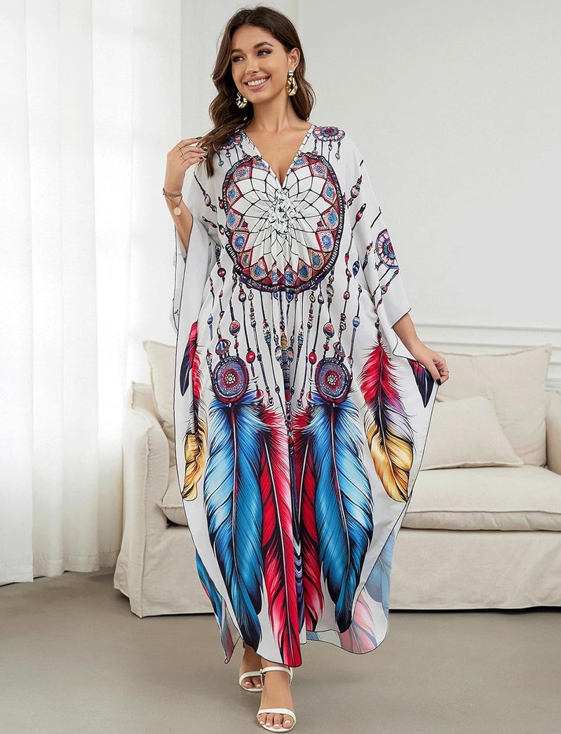 KECVOT Kaftan Dresses for Women Plus Size Batwing Sleeve Caftans Long Bathing Suit Cover Up Maxi Beach Dress Loungewear - Image 1